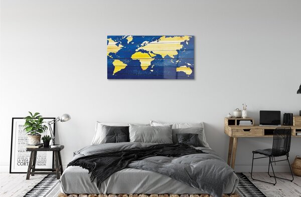 Quadro vetro Mappa su cartoncino blu 100x50 cm 2 appendini
