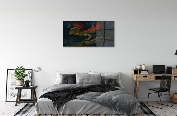 Quadro in vetro Drago verde nella foresta 100x50 cm 2 appendini