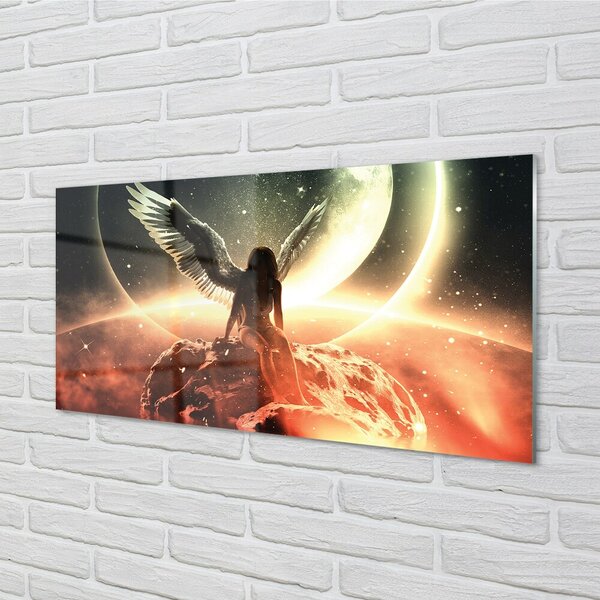 Quadro in vetro Donna ali meteorite luna 100x50 cm 2 appendini