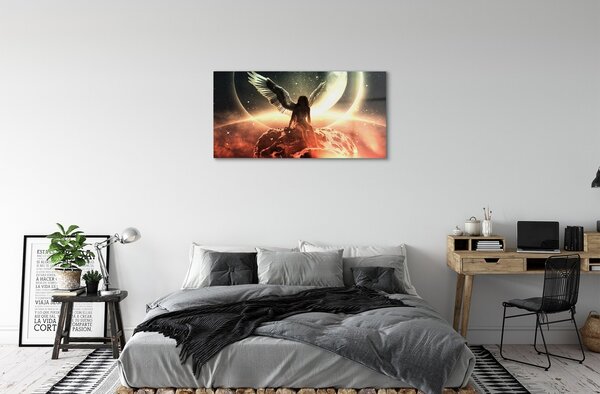 Quadro in vetro Donna ali meteorite luna 100x50 cm 2 appendini