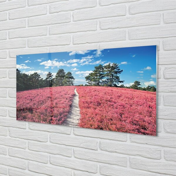 Quadro in vetro Campo foresta di erica 100x50 cm 2 appendini