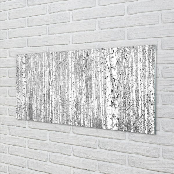Quadro in vetro Foresta di alberi in bianco e nero 100x50 cm 2 appendini