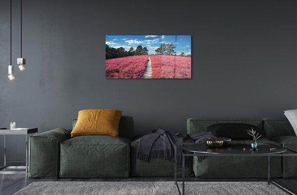 Quadro in vetro Campo foresta di erica 100x50 cm 2 appendini