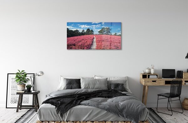 Quadro in vetro Campo foresta di erica 100x50 cm 2 appendini