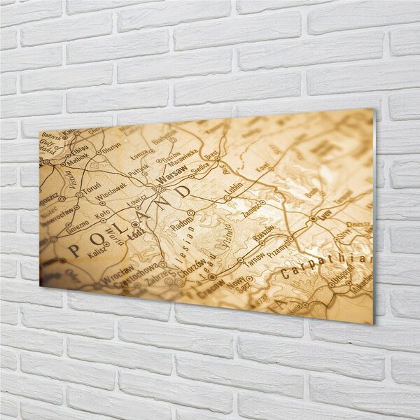 Quadro su vetro Mappa della polonia 100x50 cm 2 appendini