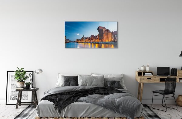 Quadro di vetro Danzica fiume notte centro storico 100x50 cm 2 appendini
