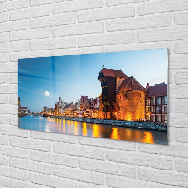 Quadro di vetro Danzica fiume notte centro storico 100x50 cm 2 appendini
