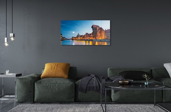 Quadro di vetro Danzica fiume notte centro storico 100x50 cm 2 appendini