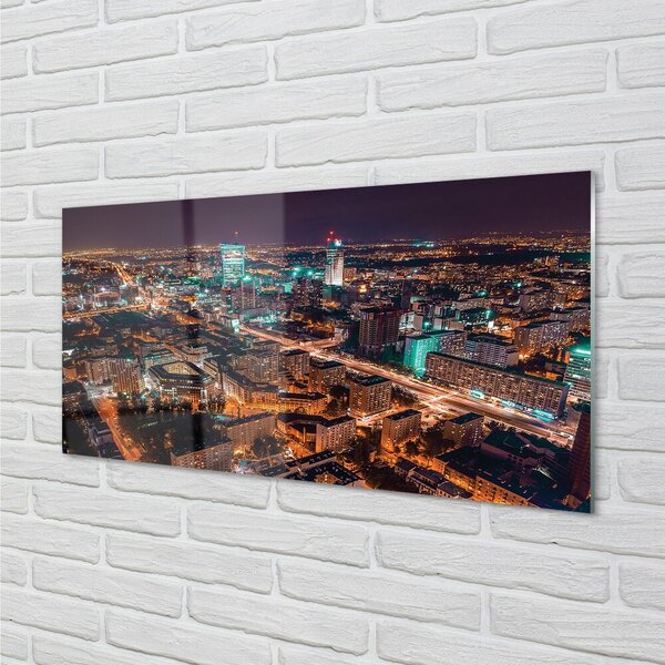 Quadro in vetro Panorama notturno della città di varsavia 100x50 cm 2 appendini