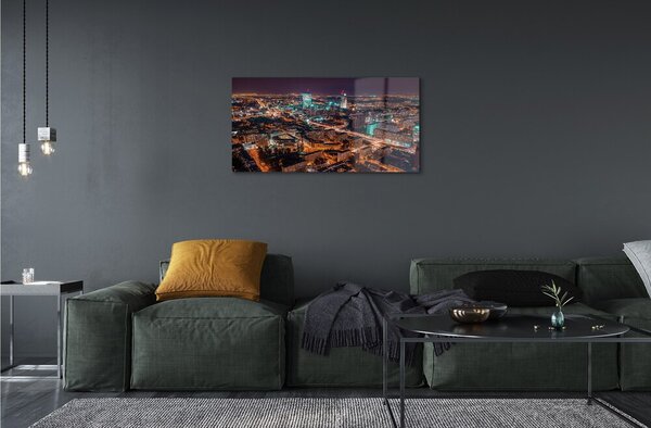 Quadro in vetro Panorama notturno della città di varsavia 100x50 cm 2 appendini