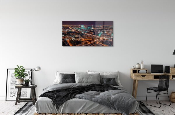 Quadro in vetro Panorama notturno della città di varsavia 100x50 cm 2 appendini
