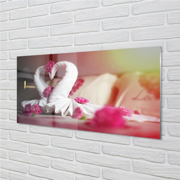 Quadro vetro Asciugamani a fiori di cigno 100x50 cm 2 appendini