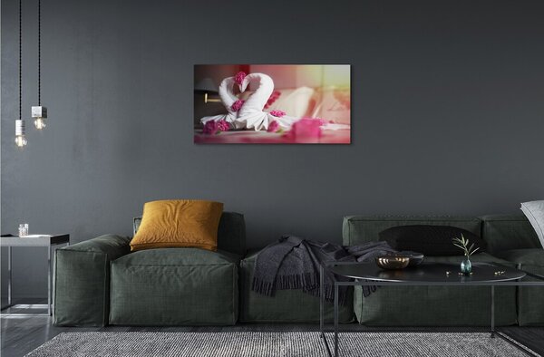 Quadro vetro Asciugamani a fiori di cigno 100x50 cm 2 appendini