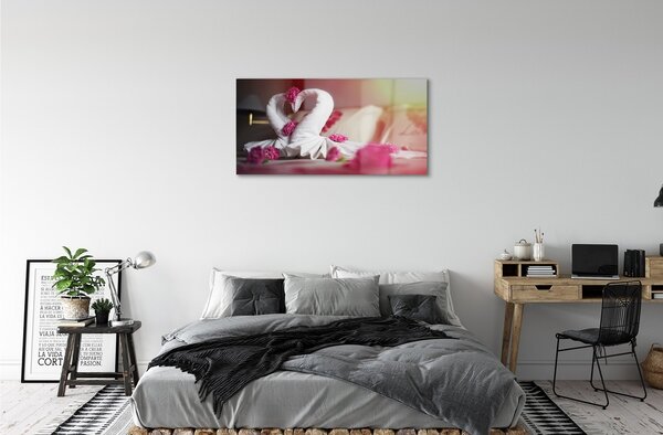 Quadro vetro Asciugamani a fiori di cigno 100x50 cm 2 appendini