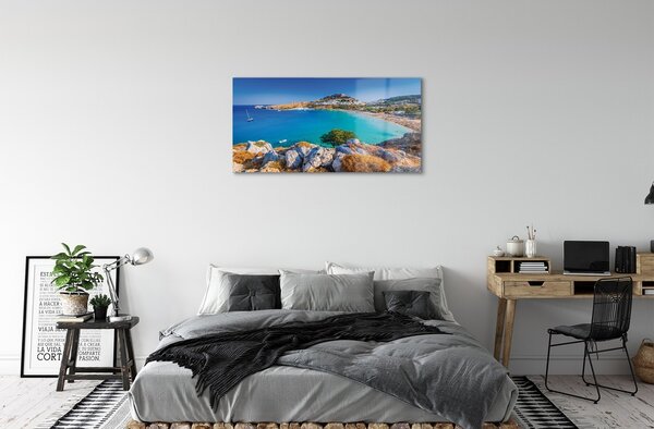 Quadro di vetro Grecia spiaggia panoramica costiera 100x50 cm 2 appendini