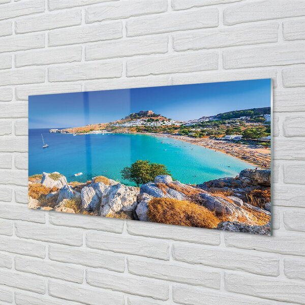 Quadro di vetro Grecia spiaggia panoramica costiera 100x50 cm 2 appendini