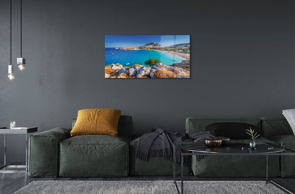 Quadro di vetro Grecia spiaggia panoramica costiera 100x50 cm 2 appendini