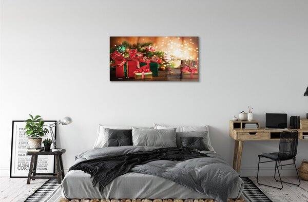 Quadro di vetro Regali luci baubles 100x50 cm 2 appendini