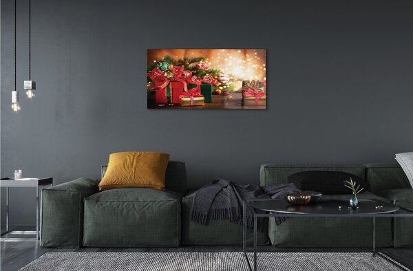 Quadro di vetro Regali luci baubles 100x50 cm 2 appendini
