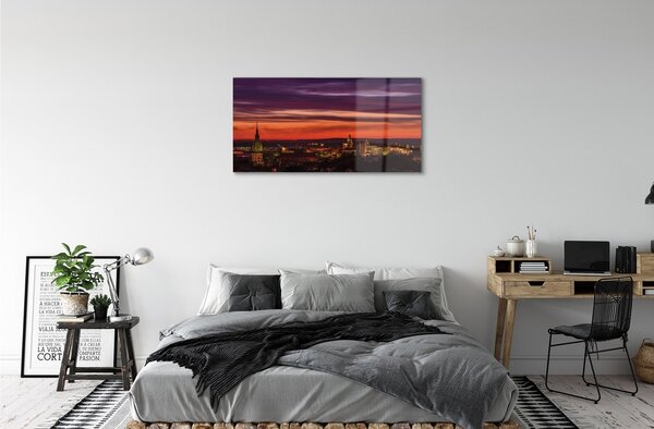 Quadro in vetro Cracovia notte panoramica 100x50 cm 2 appendini