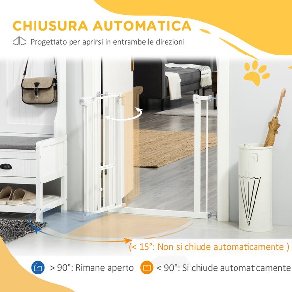 PawHut Cancellino per Cani con Porta Piccola, Montaggio a Pressione e Chiusura Automatica, 74-80x76.2cm, Bianco