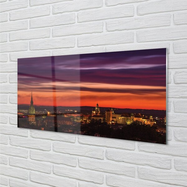 Quadro in vetro Cracovia notte panoramica 100x50 cm 2 appendini