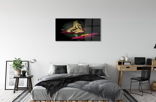 Quadro in vetro Farfalla su un fiore 100x50 cm 2 appendini