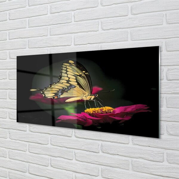 Quadro in vetro Farfalla su un fiore 100x50 cm 2 appendini