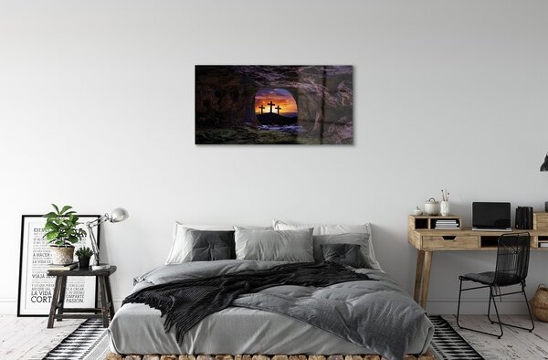 Quadro su vetro Croci al tramonto 100x50 cm 2 appendini