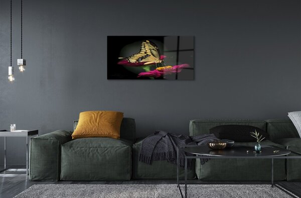 Quadro in vetro Farfalla su un fiore 100x50 cm 2 appendini