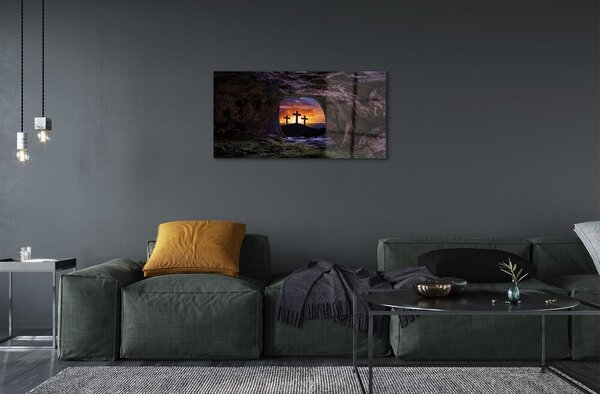 Quadro su vetro Croci al tramonto 100x50 cm 2 appendini