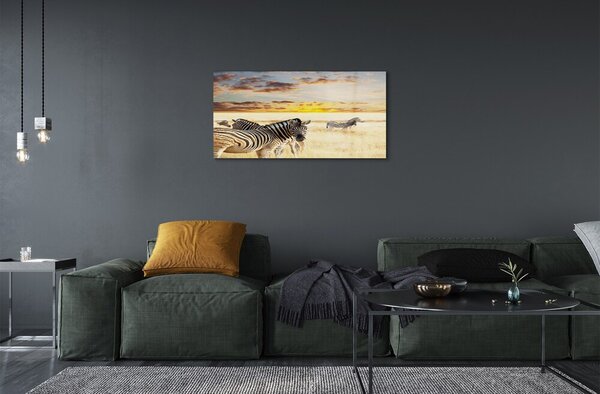 Quadro su vetro Campo zebrato al tramonto 100x50 cm 2 appendini