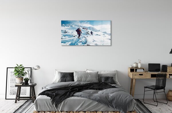 Quadro vetro Alpinismo in inverno 100x50 cm 2 appendini