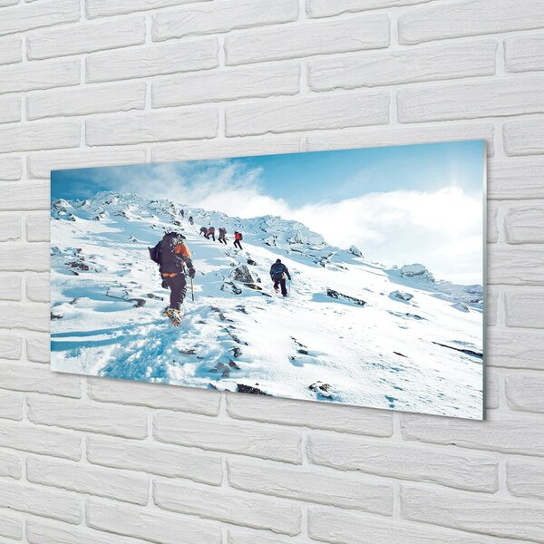 Quadro vetro Alpinismo in inverno 100x50 cm 2 appendini