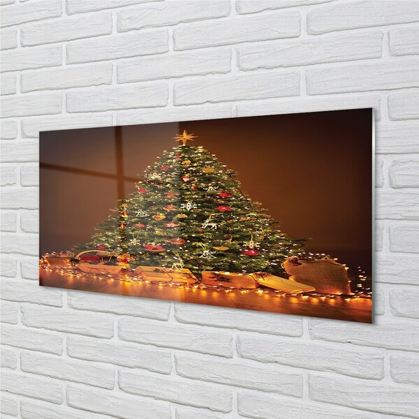 Quadro di vetro Albero di natale regali luci decorazioni 100x50 cm 2 appendini