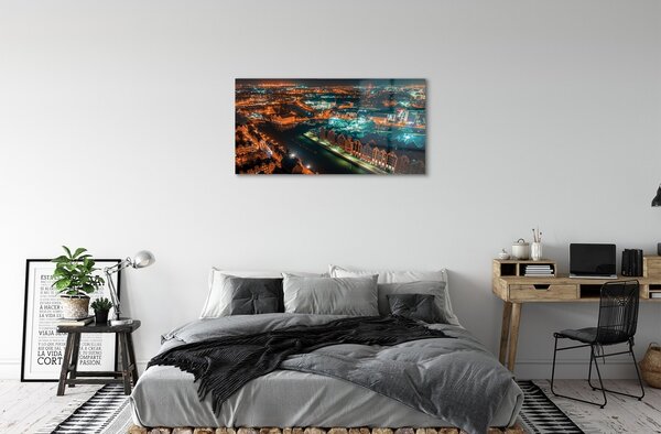 Quadro in vetro Panorama notturno del fiume danzica 100x50 cm 2 appendini