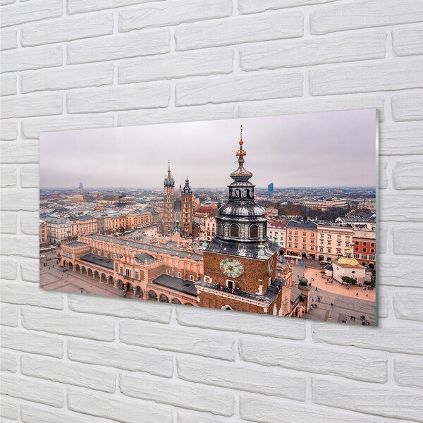 Quadro in vetro Cracovia panorama chiese d'inverno 100x50 cm 2 appendini