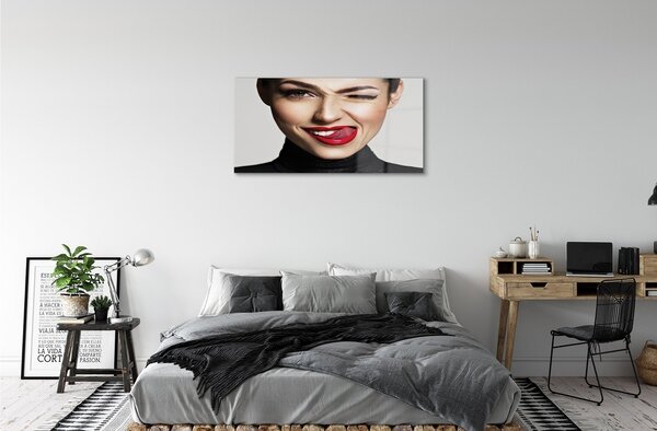 Quadro vetro Donna labbra rosse 100x50 cm 2 appendini