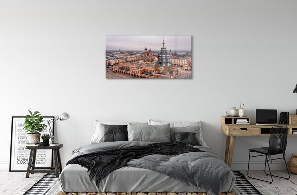 Quadro in vetro Cracovia panorama chiese d'inverno 100x50 cm 2 appendini