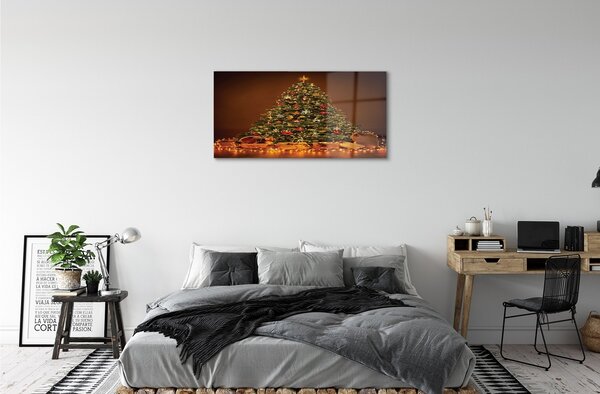 Quadro di vetro Albero di natale regali luci decorazioni 100x50 cm 2 appendini