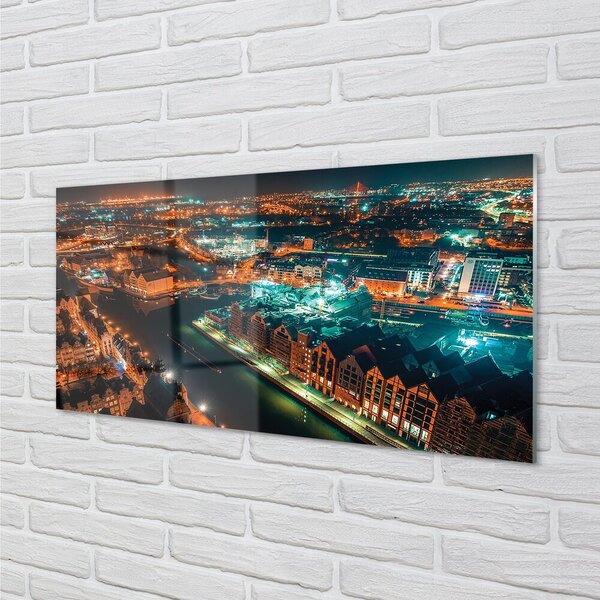 Quadro in vetro Panorama notturno del fiume danzica 100x50 cm 2 appendini