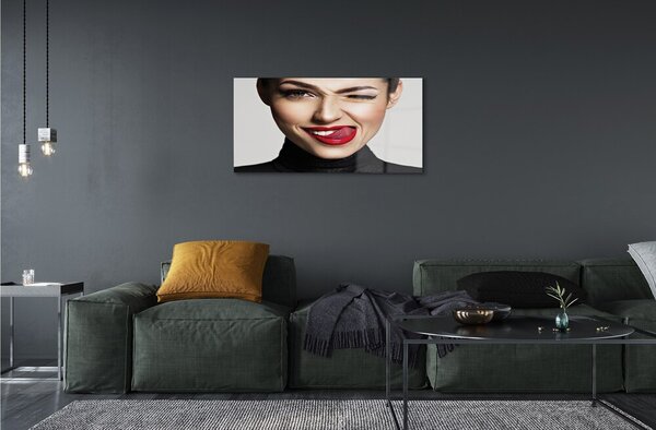 Quadro vetro Donna labbra rosse 100x50 cm 2 appendini