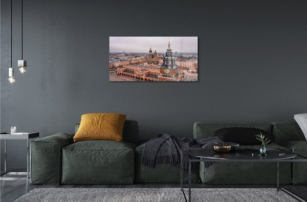 Quadro in vetro Cracovia panorama chiese d'inverno 100x50 cm 2 appendini