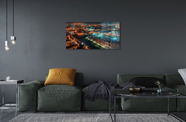 Quadro in vetro Panorama notturno del fiume danzica 100x50 cm 2 appendini