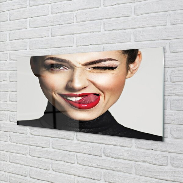 Quadro vetro Donna labbra rosse 100x50 cm 2 appendini