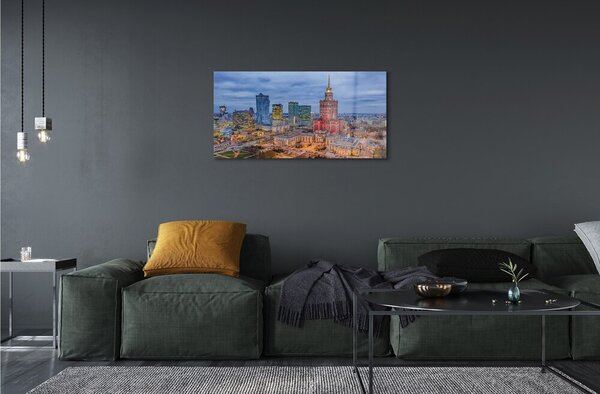 Quadro vetro Panorama di varsavia al tramonto 100x50 cm 2 appendini