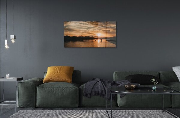 Quadro vetro Ponte di cracovia tramonto fiume 100x50 cm 2 appendini