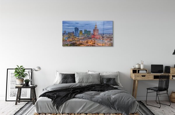 Quadro vetro Panorama di varsavia al tramonto 100x50 cm 2 appendini
