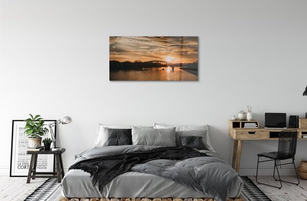 Quadro vetro Ponte di cracovia tramonto fiume 100x50 cm 2 appendini