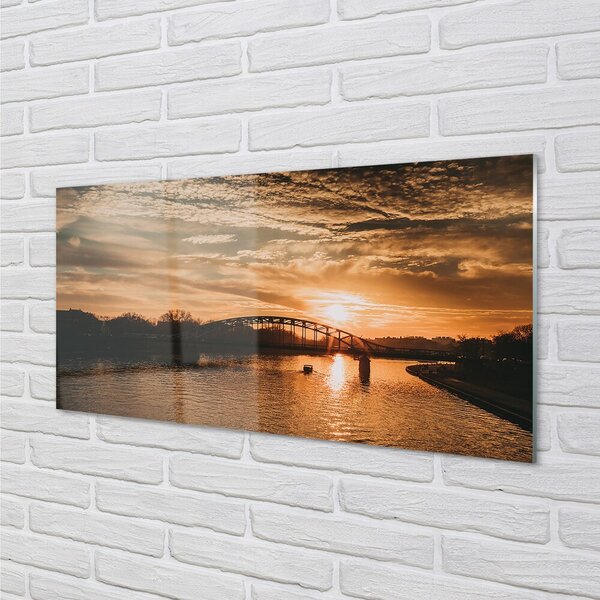 Quadro vetro Ponte di cracovia tramonto fiume 100x50 cm 2 appendini